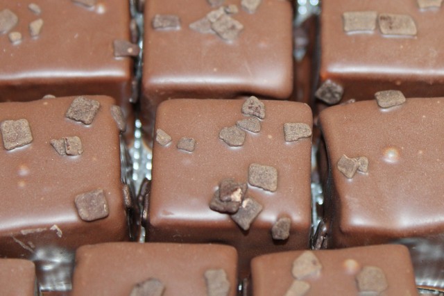 Square milk chocolates shot from above