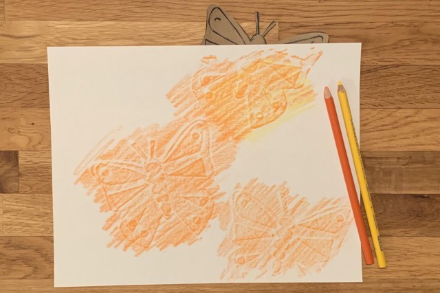 use a pencil, colored pencil or crayon at an angle to rub back and forth… watch the image appear!