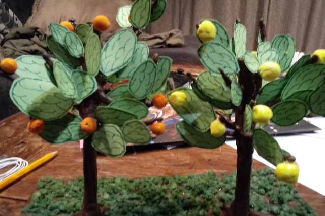 Clay trees with lemons and oranges