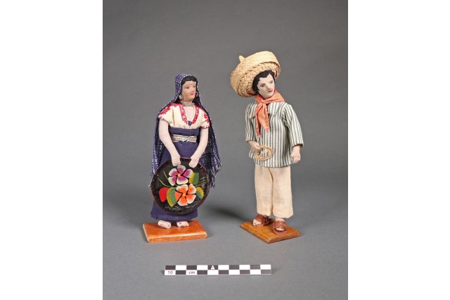 dolls of a man and woman in regional attire of Michoacan, Mexico