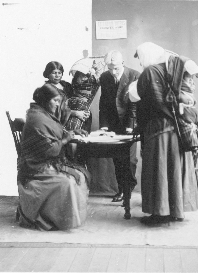 Paiute Indian women registering to vote