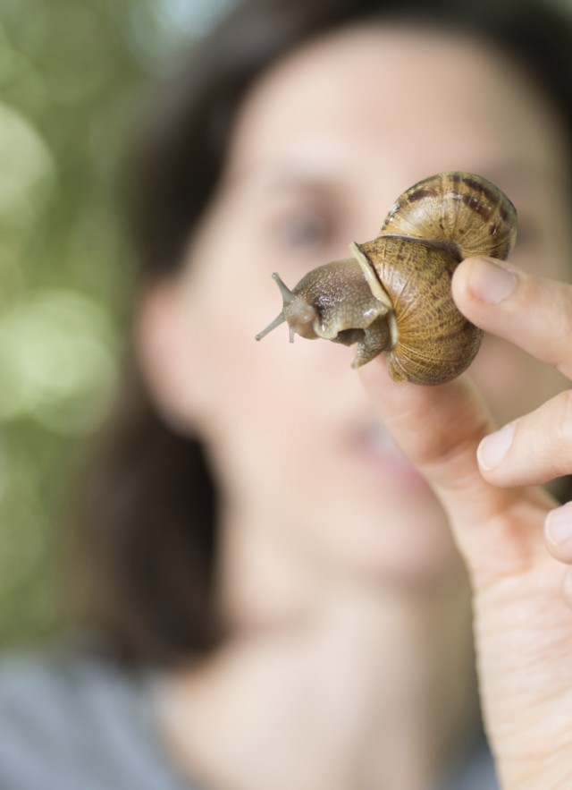 Close-up of Jann Vendetti holding a slug