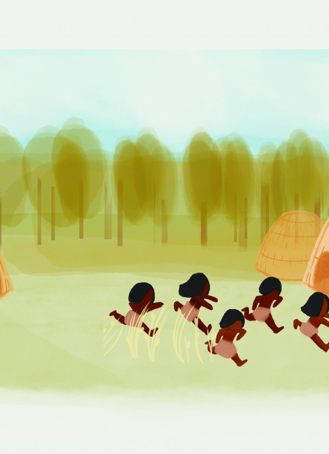 Watercolor image of cover from Fernandeno Tataviam Band of Mission Indians Language Workbook