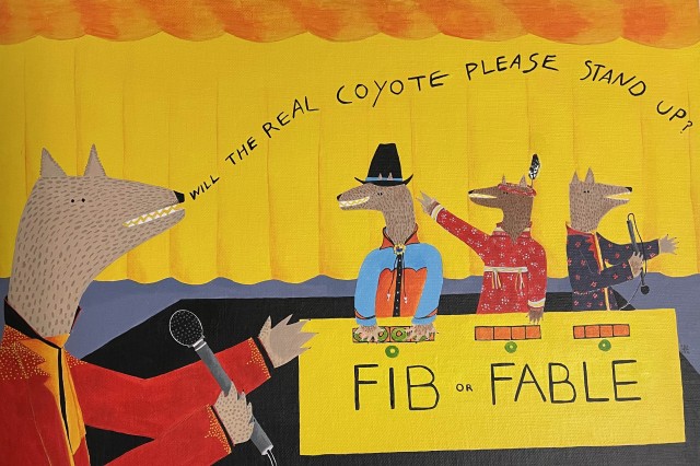 Painting of 4 coyotes on game show 