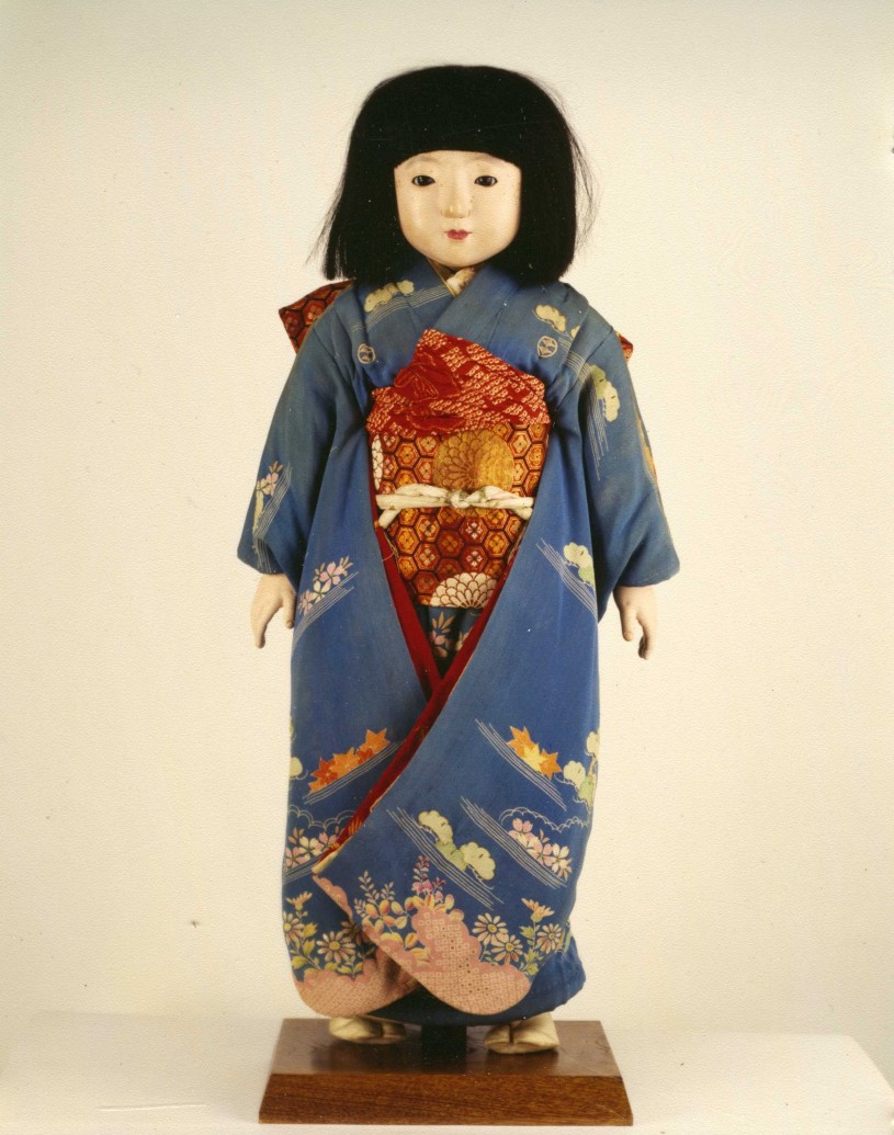 Japanese Friendship doll with kimono and stand 